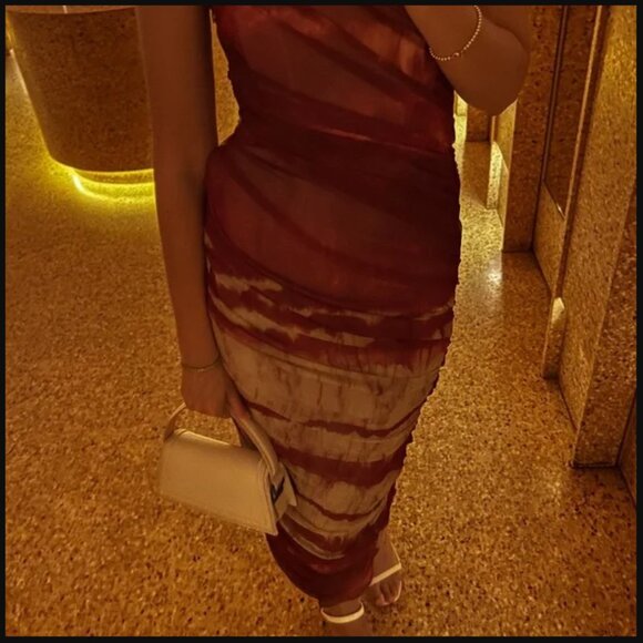 ZARA PRINTED MESH TUBE MIDI DRESS - Picture 2 of 6